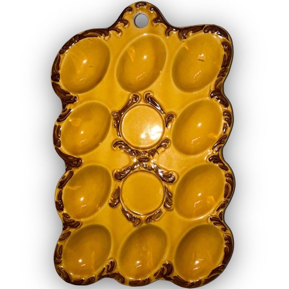 Vintage America Other - Vintage MCM Deviled Egg Serving Platter Harvest Gold JAPAN Ceramic Hang Plate